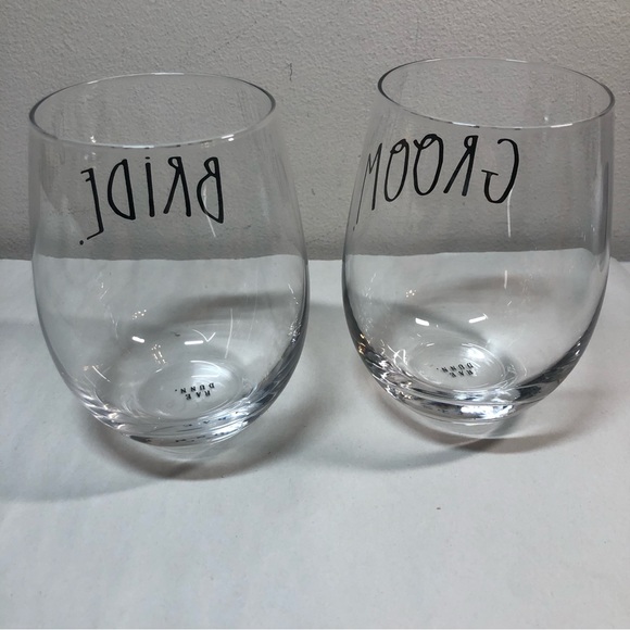 Rae Dunn Bride Groom Stemless Wine Glasses 5” - Picture 2 of 8